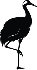 Black and white crane silhouette vector illustration bird standing art eps