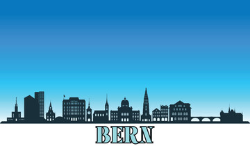 Naklejka premium Global city Bern shown in a detailed vector skyline with a bright blue sky.