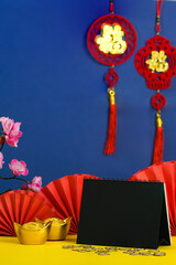 Elegant background for Lunar New Year with decorations and calendar