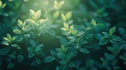 Lush Green Plant Leaves Illuminated by Warm Sunlight