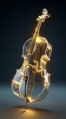 Obraz premium Glowing neon strings illuminate the transparent glass cello, a futuristic musical instrument that shines brightly in the dark
