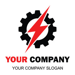 Gear and red lightning bolt logo representing power and industry