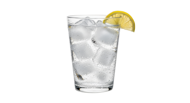 a glass of water with ice cubes isolated on a transparent background. Perfect for refreshing beverage, hydration, drink, and lifestyle concepts.