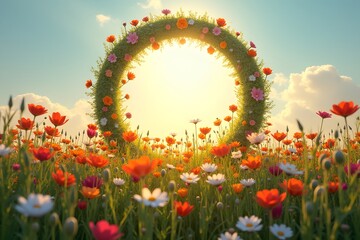 A field of flowers blooming only in a perfect circle.