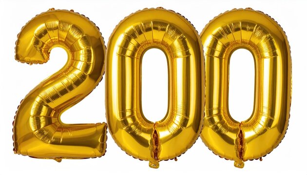 Gold '200' foil balloon numbers, floating celebration