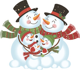 Happy Snowman Family Christmas Winter Clipart 