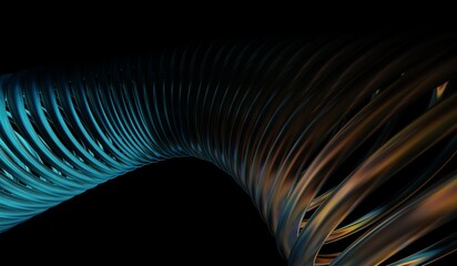 Glass chromatic cube block shapes render, teal and orange caustic effect, abstract crystal pattern, neon light holographic gradient, 3D illustration showing black 3D background.