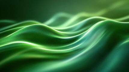 Dynamic Abstract Green Waves with Luminous Textured Surface Design
