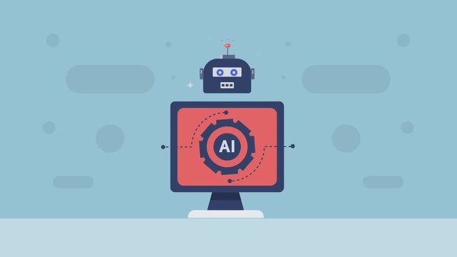 Robot assistant creates dynamic visuals for digital business and content marketing presentation.