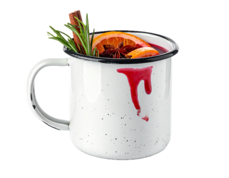 Isolated Festive Mug of Mulled Wine with Spices and Citrus