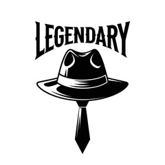 Legendary Fedora Hat and Tie Black and White Illustration.