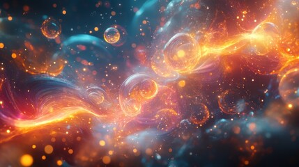 Vibrant Abstract Cosmic Energy Flow with Glowing Orange and Blue Light Streams