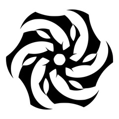 Minimalist abstract vector graphic design of a flower like shape with curved petals in black and white style artwork vector