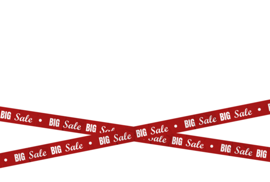 Red ribbons for BIG Sale . ribbons for Big Sale. Template with crossing realistic tapes for Black Friday, discount. Stripes with border for sale. Attention tape. Sale, offer, discount, advertising tap