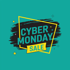 Cyber Monday Sale Banner with Modern Brush Frame and Discount Offer