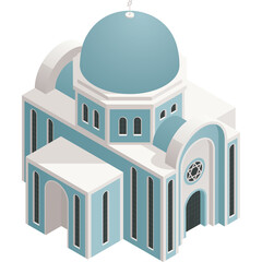 Isometric View Of A Light Blue And White Architectural Building With A Dome And Arches On A Transparent Background