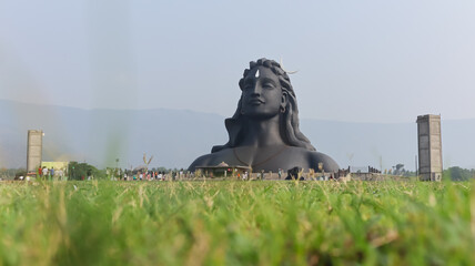 India, Tamil Nadu, Coimbatore, Huge 112feet Statue of Lord Shiva Sculpture in Human Form, Velliangiri Foothills. 
