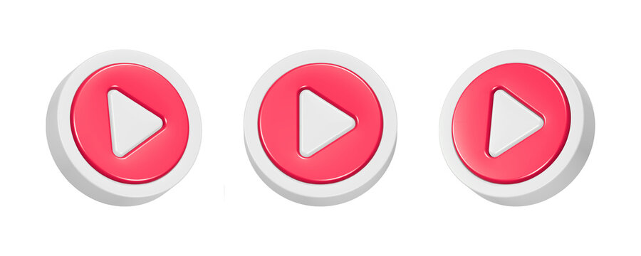 3d rendering icon play button in red color