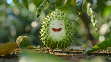 3d cute soursop fruit character spiky green