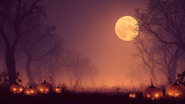 Halloween background with glowing pumpkins