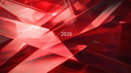 Abstract red background with geometric shapes and the year 2026