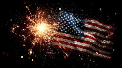 Celebrate freedom with vibrant sparklers and the American flag for a patriotic Fourth of July or Memorial Day celebration design