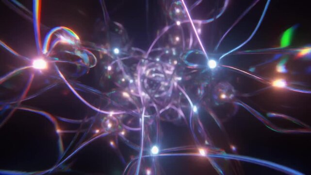 Abstract Quantum Entangled Light Filaments, Glowing Energy Vortices and Subatomic Particles Dark Background Loop