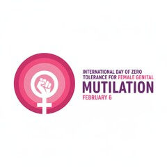 Pink circle with female symbol fist and text about zero tolerance for mutilation image