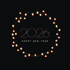 Happy New Year Wreath with golden letter and light. Vector illustration.	