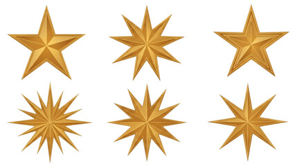 Obraz premium Set of six golden stars with various points symbolizing excellence and achievement on a white background