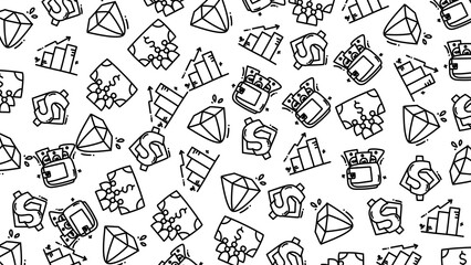 Finance Doodle Hand Drawn Pattern with Wallet Dollar and Diamond Icons