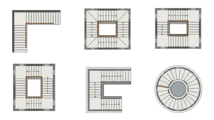 Architectural Staircase Designs Top View Illustrations of Various Staircase Structures