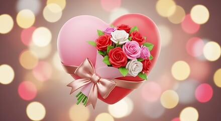 Romantic heart bouquet with pink ribbon, perfect for Valentine's Day greetings, love notes, and heartfelt messages of affection and celebration