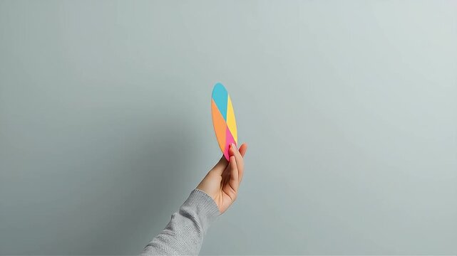 A hand holds a four-quadrant color wheel against a pale blue wall, presenting bold, bright hues now!