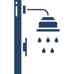 Simple Dark Blue Shower Head Icon With Water Droplets Falling On Transparent Background