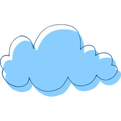 Simple Drawing of a Blue Cloud with a Dark Blue Outline on a Transparent Background Suitable for Weather Related Graphics