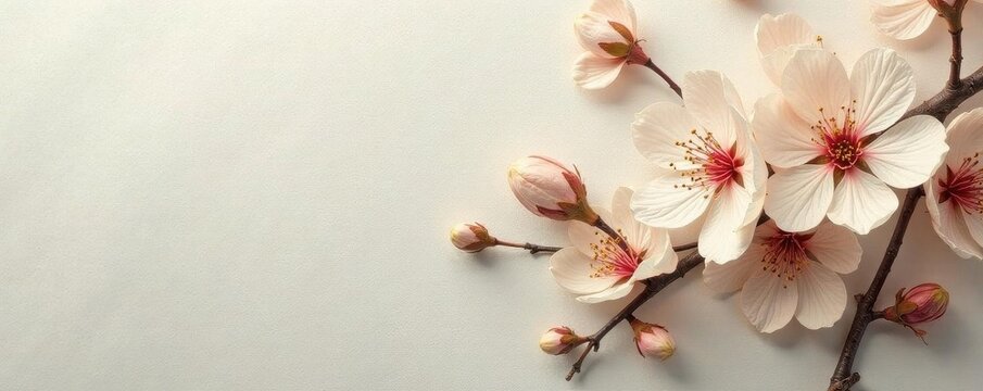 Fototapeta Delicate beige blossoms on textured wallpaper, home decor, design element, floral