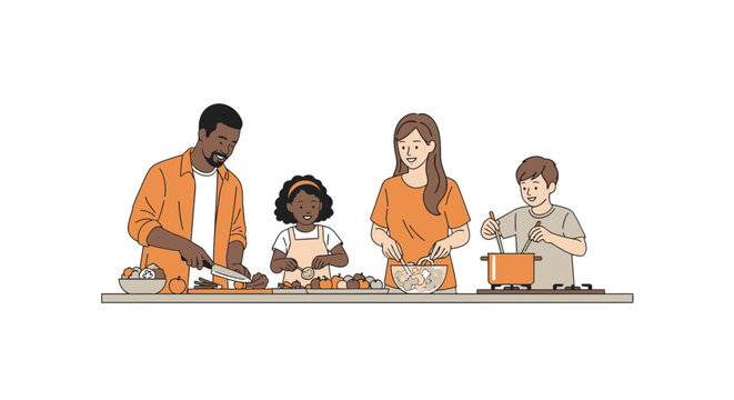 Joyful family cooking healthy meal together in bright kitchen, creating cherished memories and promoting wellness