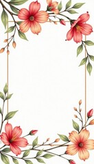 Delicate line art floral frames, minimalist style, delicate, outline