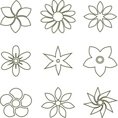Fototapeta premium Flower outline vector icon set in multiple styles, perfect for nature illustrations, spring themes, beauty branding, greeting cards, and modern floral graphic design.