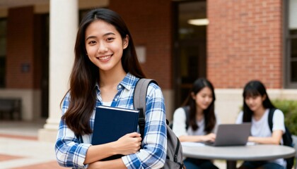 education and campus life portrait of asian college student outdoors