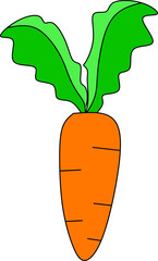 Simple Lineal Hand-Drawn Carrot with Green Leaves
