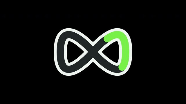 Loading loop animation of stylized infinity symbol with moving bright green line
