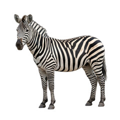 Fototapeta premium Zebra Standing Isolated On Transparent Background With Black And White Stripes Detailed Studio Shot
