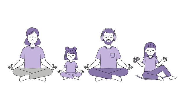 Serene family finds inner peace through mindful meditation together, fostering calm and connection in a modern lifestyle. - Powered by Adobe