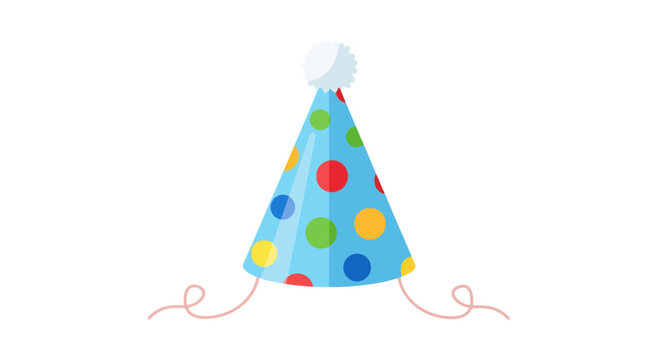 A festive blue party hat with colorful polka dots, ready for celebration.
