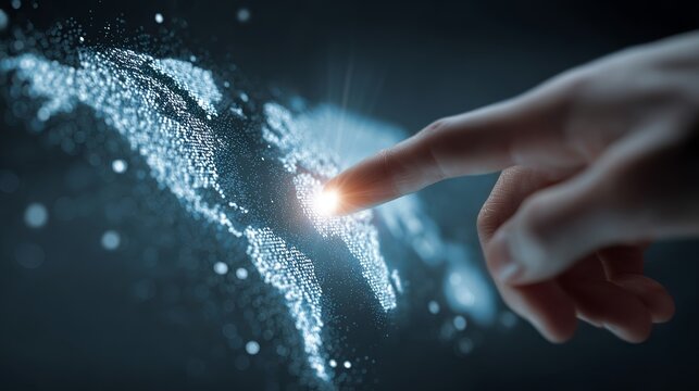 Innovative world map technology connecting global networks and data with a simple touch for future communications and business solutions - Powered by Adobe