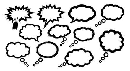 Collection of diverse, empty speech bubbles, ready for text, isolated on white.