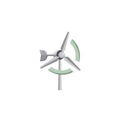 A stylized illustration of a wind turbine generating clean, renewable energy.