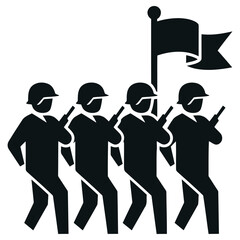 Bold soldiers marching with flag, representing strength, unity, and patriotism for your next project or campaign, create a powerful visual statement